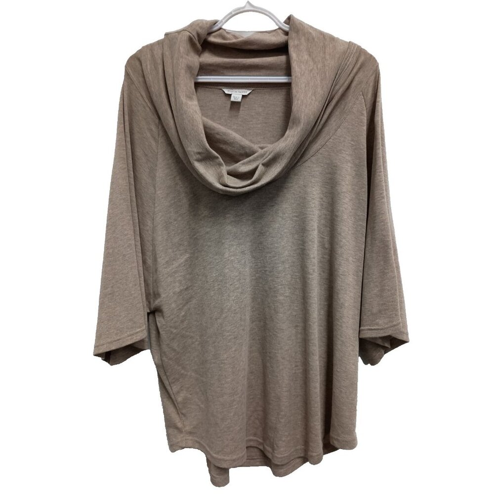 Boston Proper Top Womens Small Beige BOHO Neutral Cowl Neck Oversized Casual